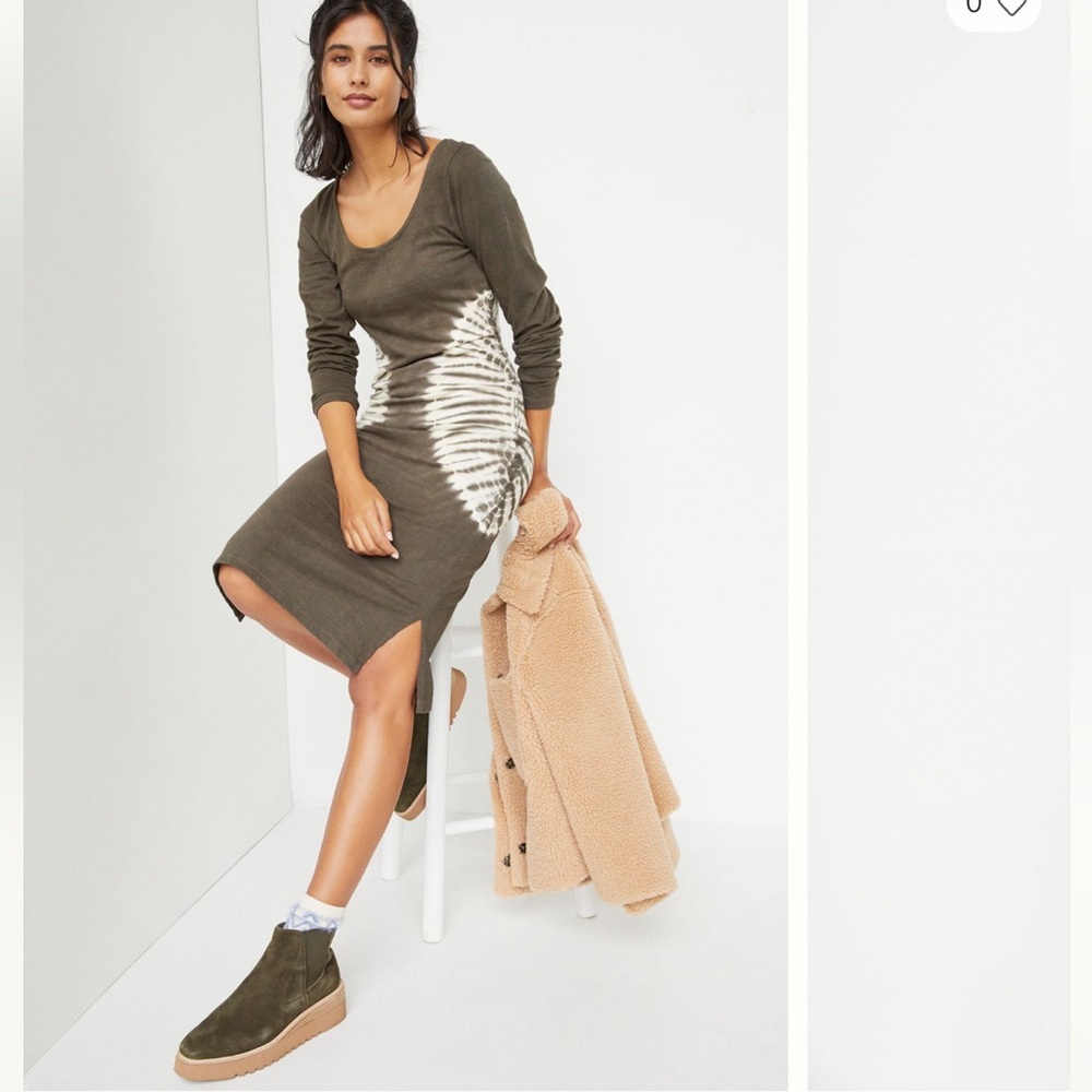 NWT Anthropologie Kira Tie-Dye Midi Dress Womens sz Large Black Olive Casual